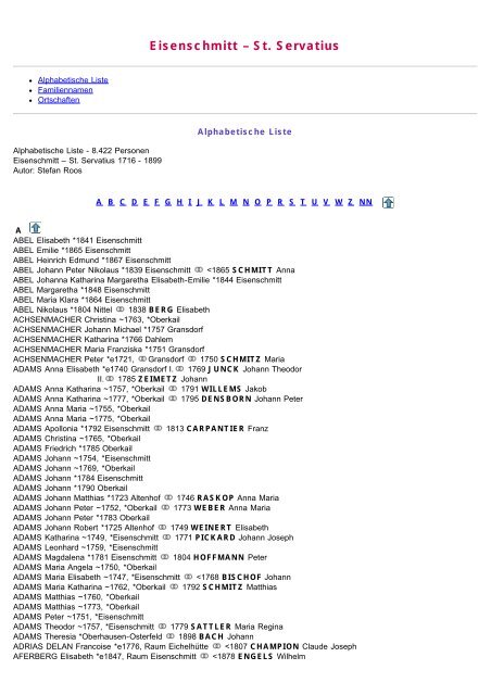 ABC-Listen zum Familienbuch Eisenschmitt - St. Servatius ... - Trier