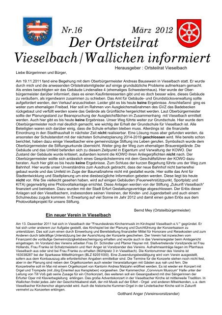 Nr.16 März 2012 Der Ortsteilrat Vieselbach/Wallichen informiert