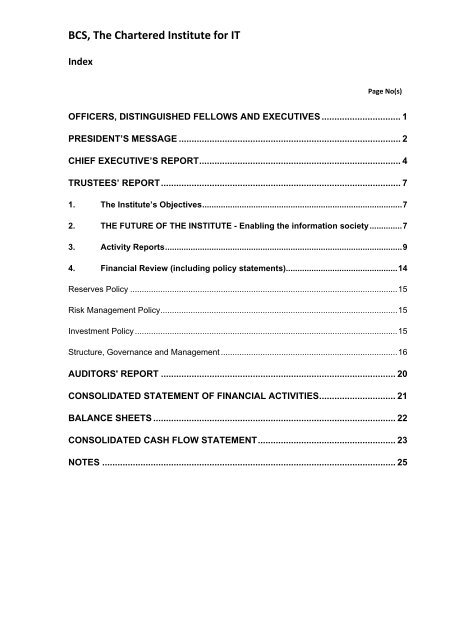 BCS, The Chartered Institute for IT Annual Report and Consolidated ...