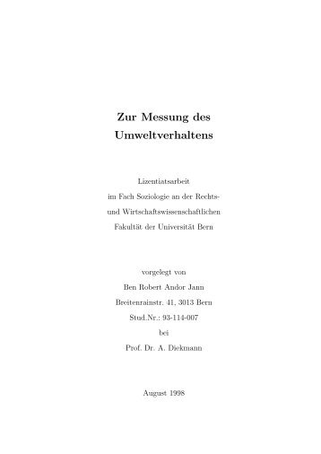 Zur Messung des Umweltverhaltens - ETH Zürich