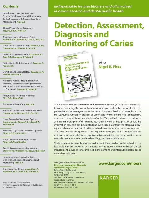 Detection, Assessment, Diagnosis and Monitoring of Caries - Karger