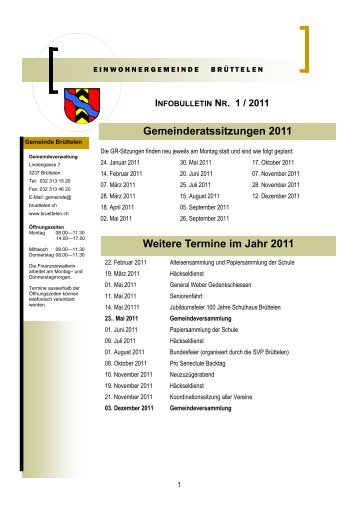 Gemeinderatssitzungen 2011 Weitere Termine im Jahr ... - Brüttelen