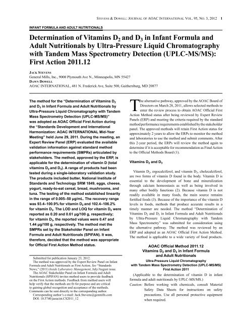 Determination Of Vitamins D2 And D3 In Infant Aoac