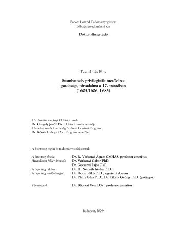 2. a 17. századi várostörténet közvetlen előzménye - ELTE BTK ...