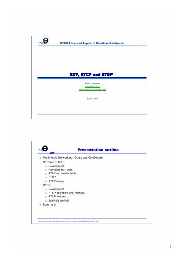 1 RTP, RTCP and RTSP Presentation outline