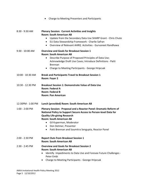 7th Annual AMIA Invitational Health Policy Meeting December 12-13 ...