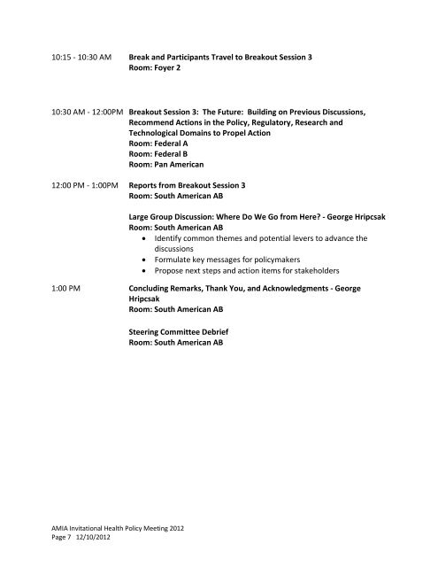 7th Annual AMIA Invitational Health Policy Meeting December 12-13 ...