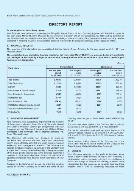 Annual report (2010-11) - Essar