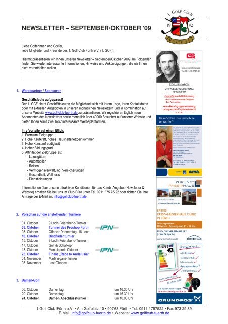 NEWSLETTER – SEPTEMBER/OKTOBER ′09 - Golfclub Fürth