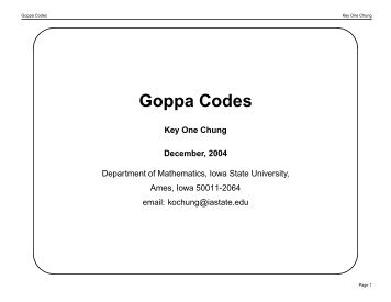 Goppa Codes - Department of Mathematics