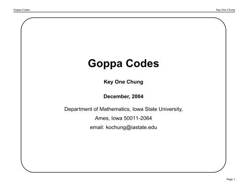 Goppa Codes - Department of Mathematics