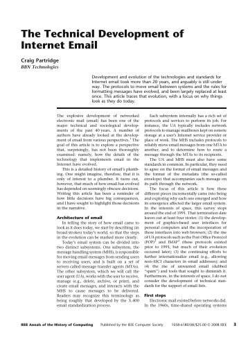 The Technical Development of Internet Email - BBN Technologies ...