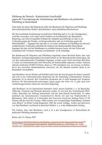 Erklärung der Deutsch - Deutsch-Kaukasische Gesellschaft eV