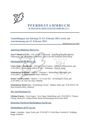 Anmeldungen zur Körung 6 - Pferdestammbuch Schleswig-Holstein ...