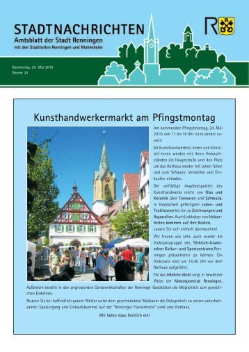 Kunsthandwerkermarkt am Pfingstmontag - Stadt Renningen