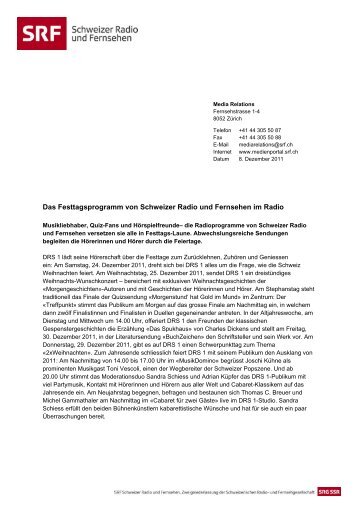 Das Festtagsprogramm von Schweizer Radio und Fernsehen im ...