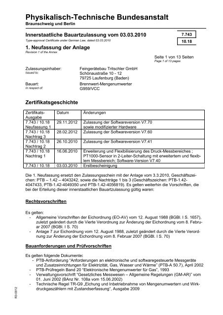 1. Neufassung der Anlage 7.743-10.18 - FTL Tritschler Elektronik+ ...