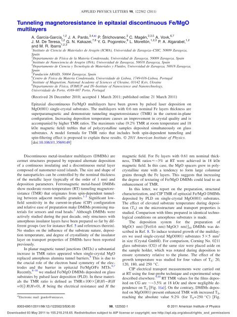 Tunneling magnetoresistance in epitaxial discontinuous Fe/MgO ...