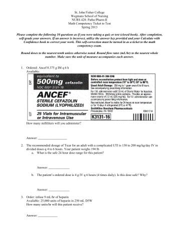 Math Competency Ticket to Test [pdf] - St. John Fisher College