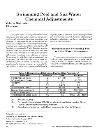 Swimming Pool and Spa Water Chemical Adjustments - jspsi