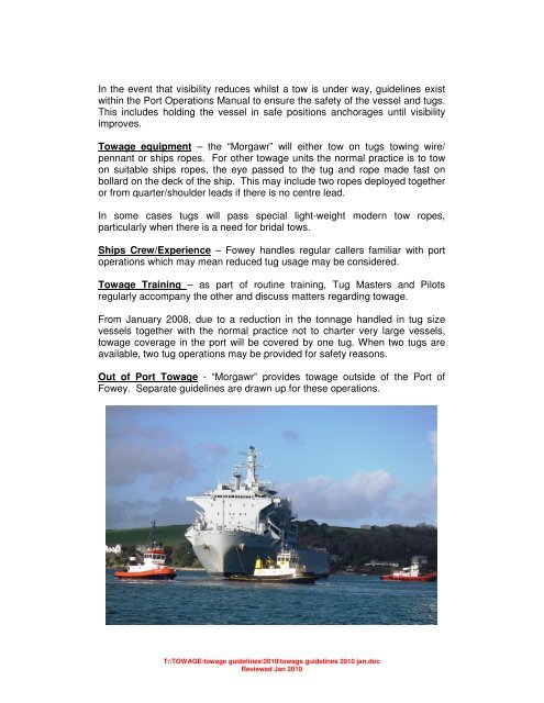 TOWAGE GUIDELINES PORT OF FOWEY - Fowey Harbour