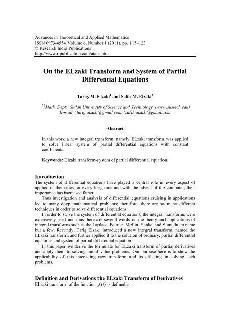 On the ELzaki Transform and System of Partial Differential Equations