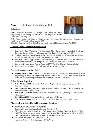 Professor Galal Abdalla Ali, PhD Education - Sudan University of ...