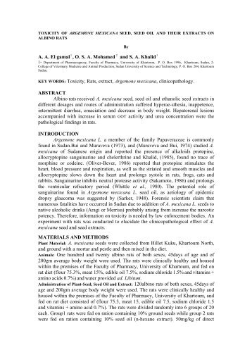 toxicity of argemone mexicana seed, seed oil - Sudan University of ...