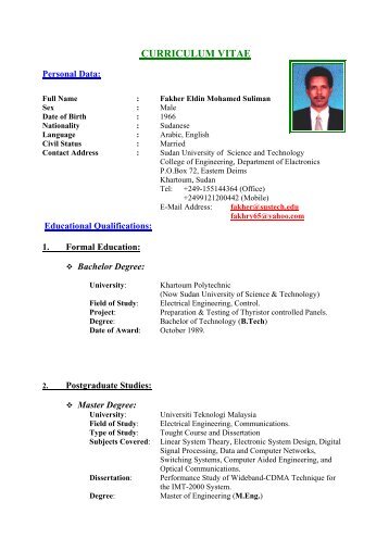 CURRICULUM VITAE - Sudan University of Science and Technology