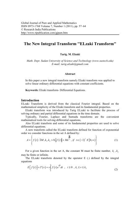 The New Integral Transform - Sudan University of Science and ...