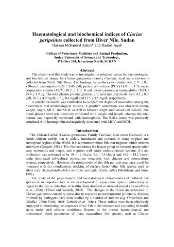 Haematological and biochemical indices of Clarias garipeinus