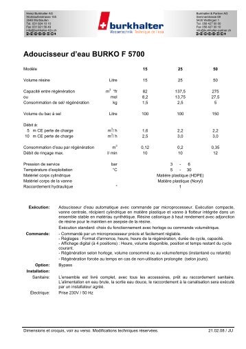 Adoucisseur d eau BURKO F 5700 - Burkhalter AG