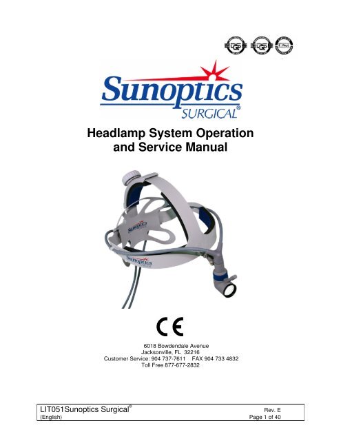 Headlamp System Operation and Service Manual - Sunoptic ...