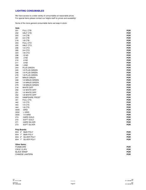 price list - Media Film Service