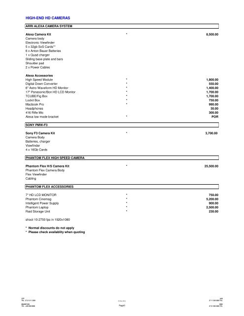 price list - Media Film Service