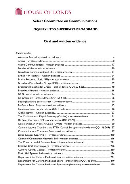 Superfast Broadband - Evidence - Parliament