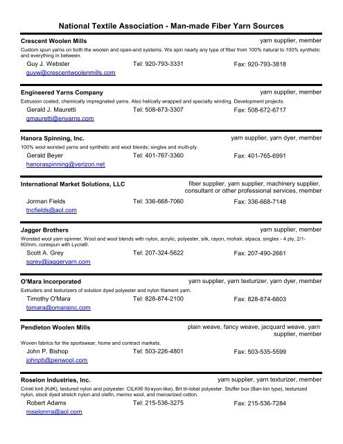 National Textile Association - Man-made Fiber Yarn Sources