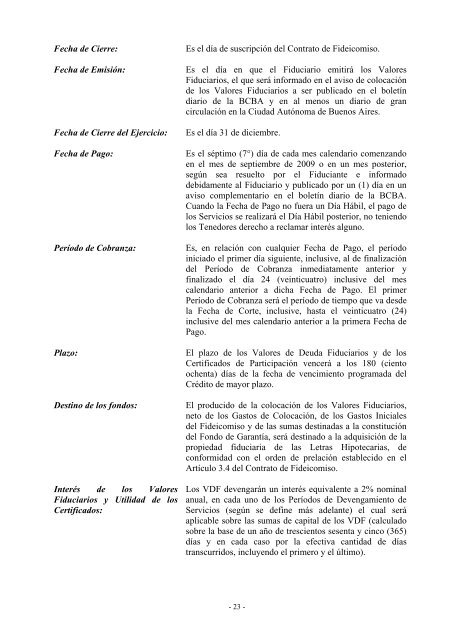 fideicomiso financiero cédulas hipotecarias argentinas, serie x 2009-2