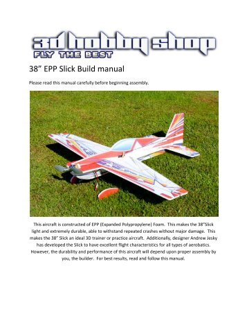 38” EPP Slick Build manual - 3D Hobby Shop