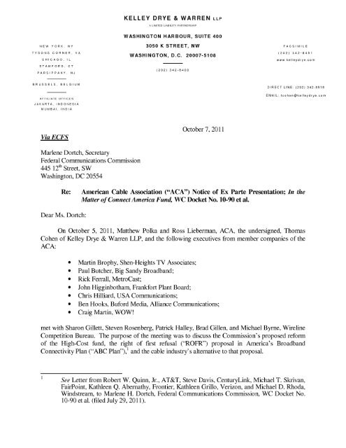 American Cable N Notice Of Ex Parte Presentation