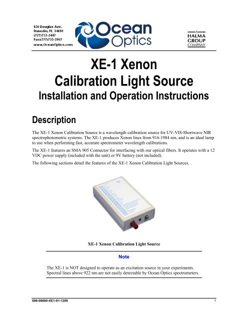 XE-1 Xenon Calibration Light Source - Ocean Optics