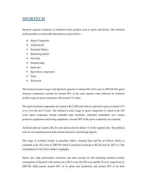 Domestic technical textiles Industry Segment-wise consumption of ...