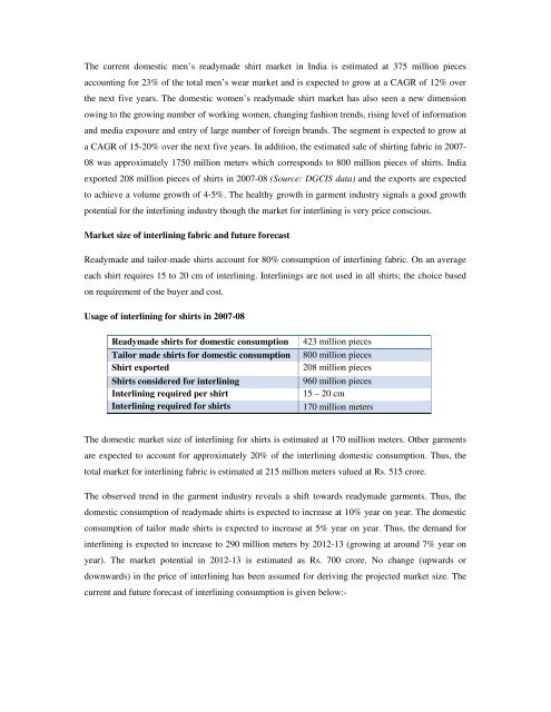 Domestic technical textiles Industry Segment-wise consumption of ...