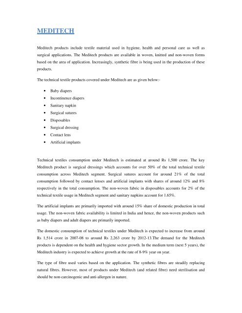 Domestic technical textiles Industry Segment-wise consumption of ...