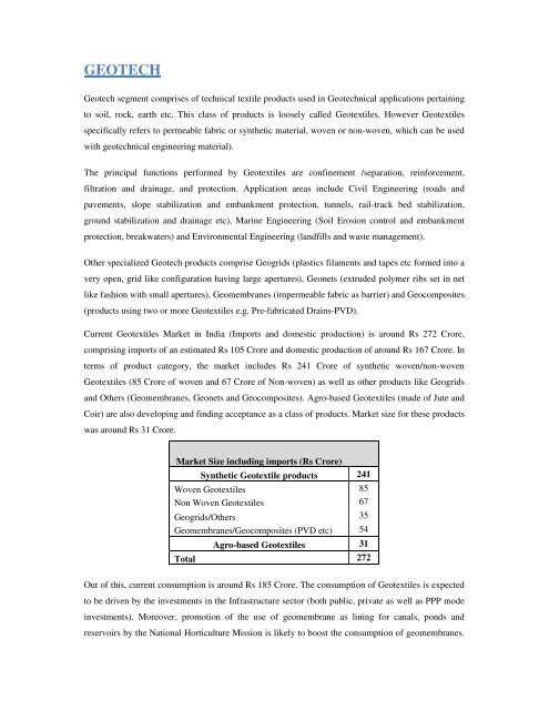 Domestic technical textiles Industry Segment-wise consumption of ...