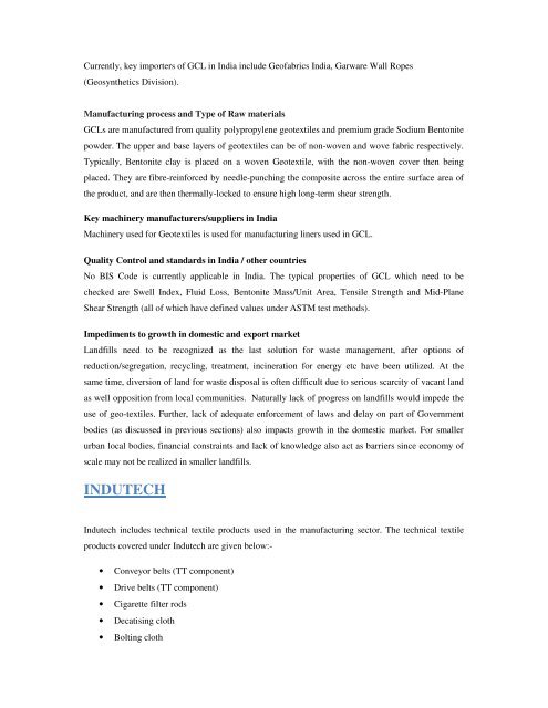 Domestic technical textiles Industry Segment-wise consumption of ...