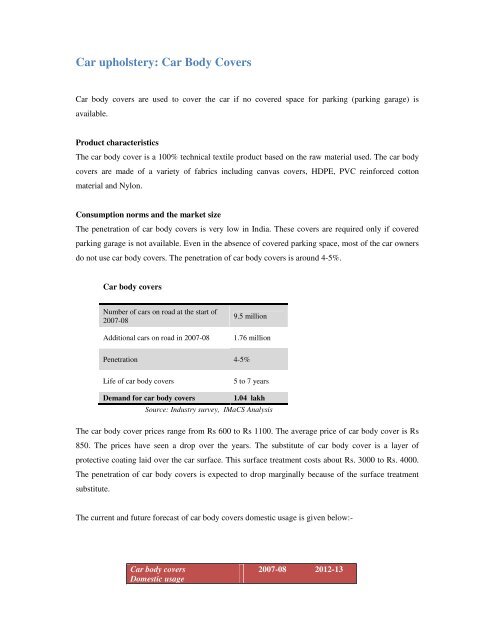 Domestic technical textiles Industry Segment-wise consumption of ...