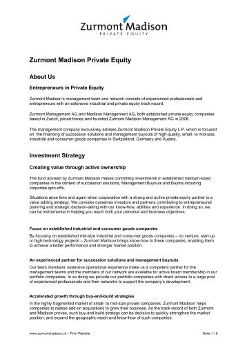 Zurmont Madison Private Equity - Zurmont Madison Management AG