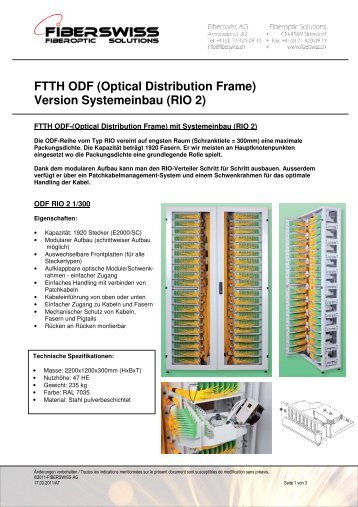 FTTH ODF (Optical Distribution Frame) Version ... - Fiberswiss