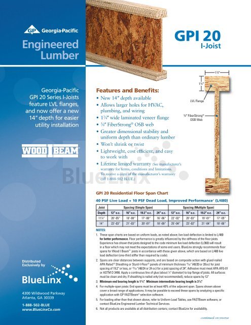 Bli Joist Span Chart